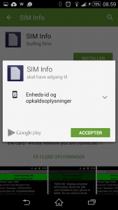 Accept, and the "SIM info" to find SIM card information. App is installing